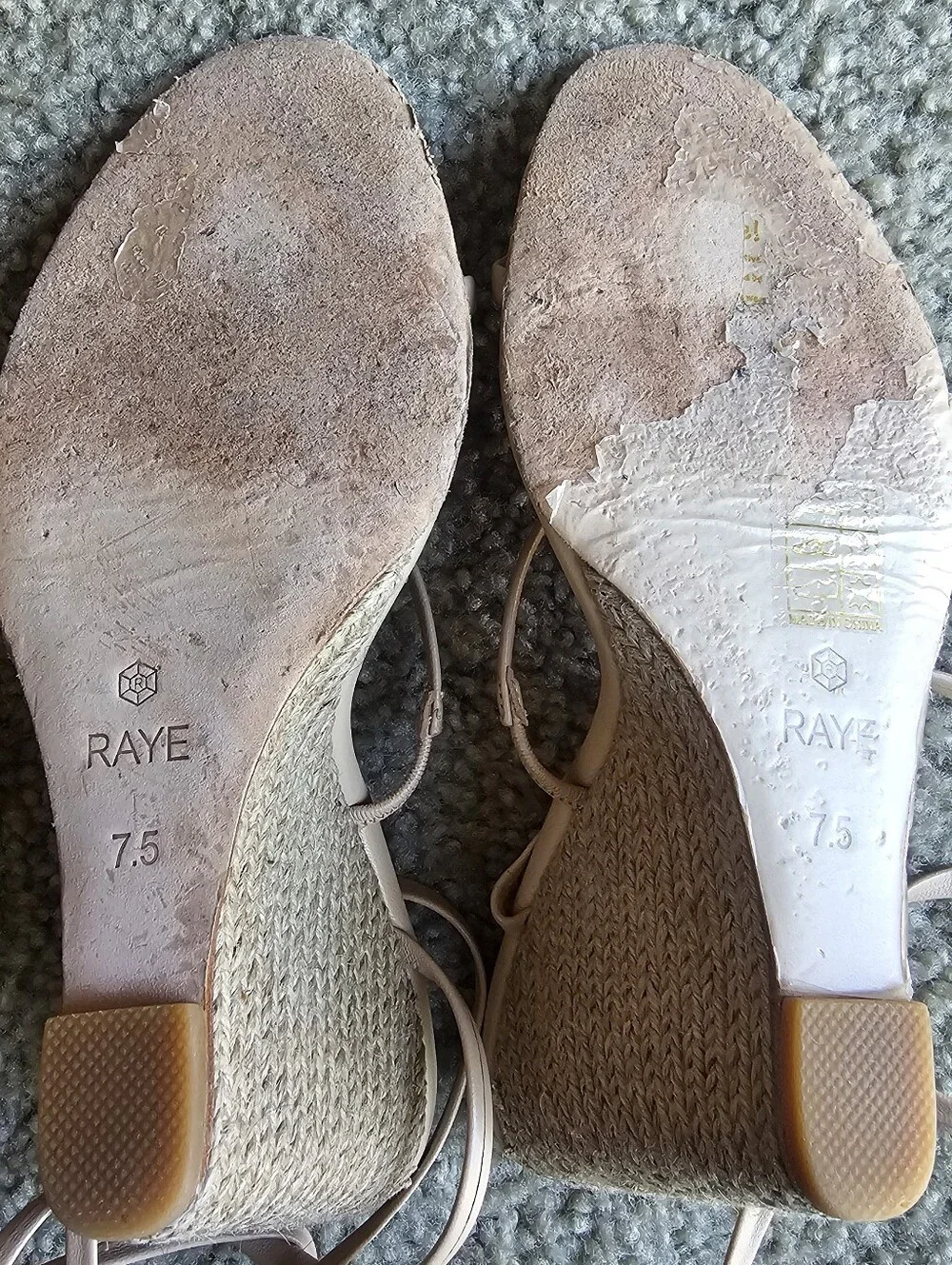 RAYE Size 7.5 Naya Wedge Nude Ankle Wrap Heeled Sandals
